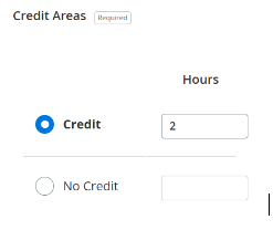 Credit Areas window that allows you to select between Credit and No Credit.