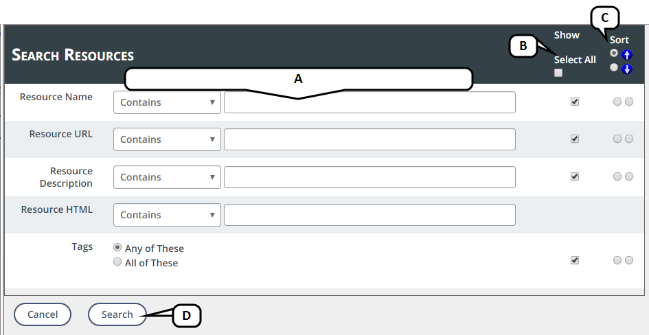 screenshot of Search Resources