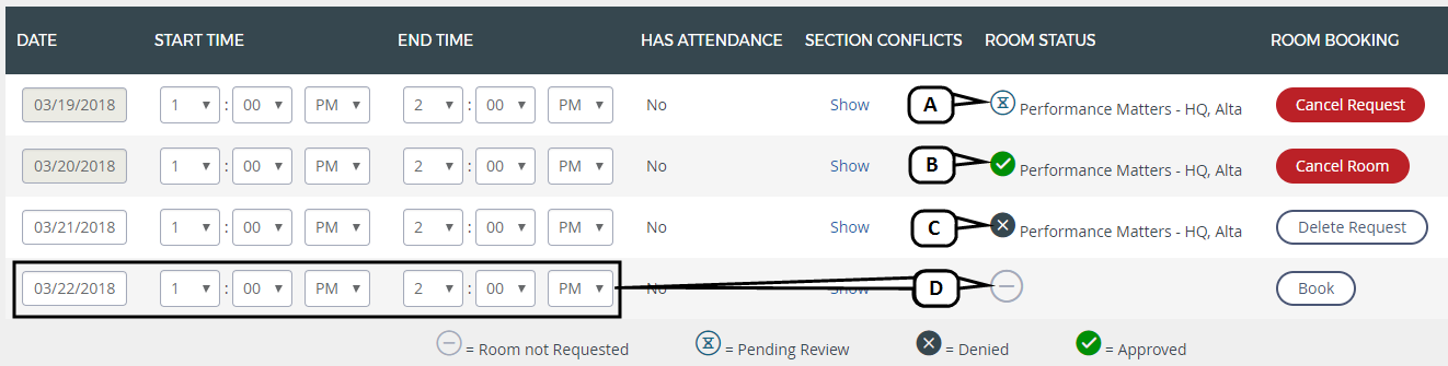 screenshot of class schedule