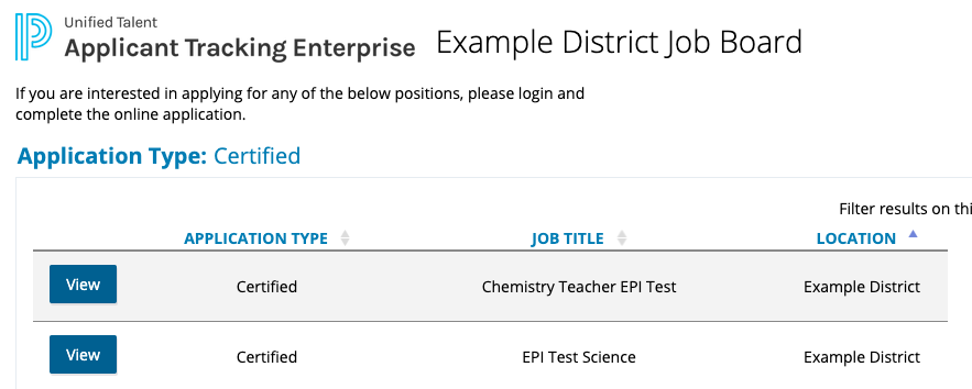Sample job board