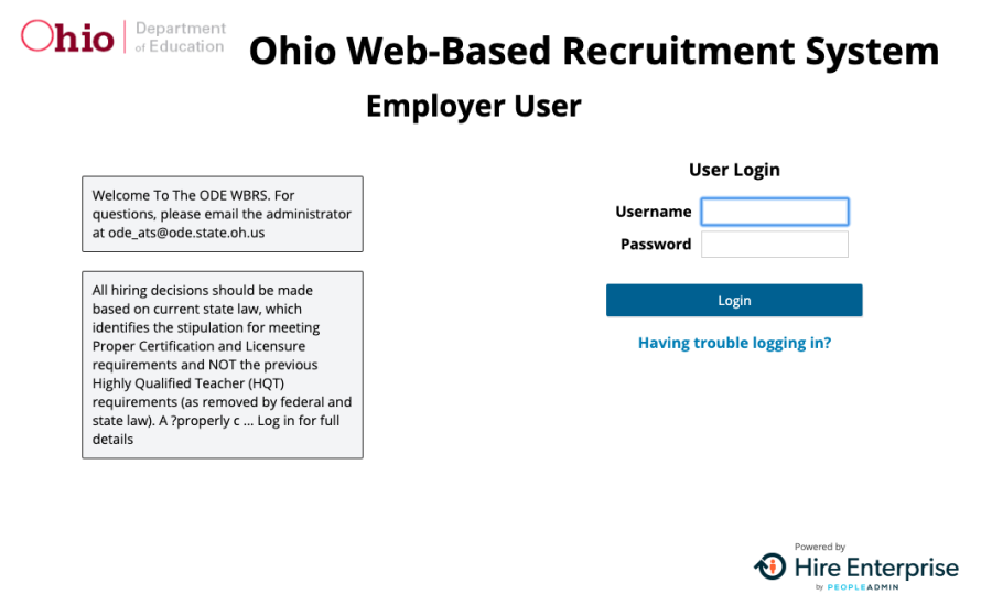 Old Employer login page