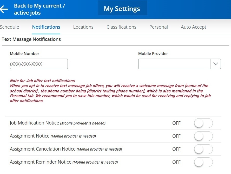 Explains the Text opt-in flow for substitutes
